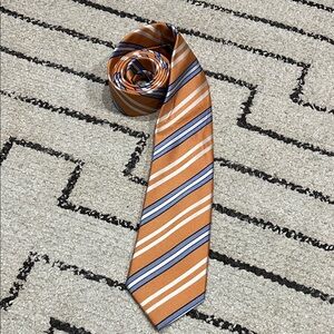 Tasso Elba Orange and Blue Striped 100% Silk Tie